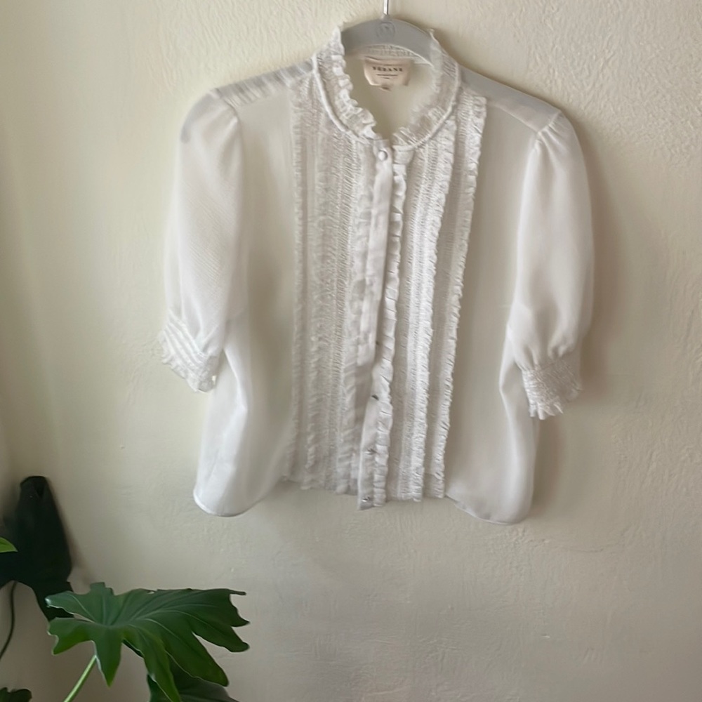 Sezane White ruffle blouse size 38/M